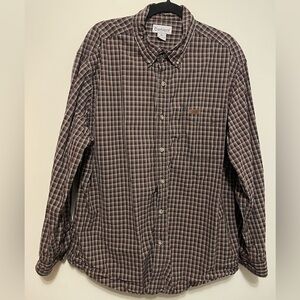 CARHARTT-vintage Mens XL S192 Cotton Long Sleeve Brown Red Plaid Button Down